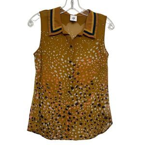 Cabi Mustard Yellow Kensington Proper Cheers Sleeveless Sheer Blouse